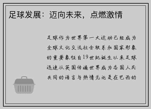 足球发展：迈向未来，点燃激情